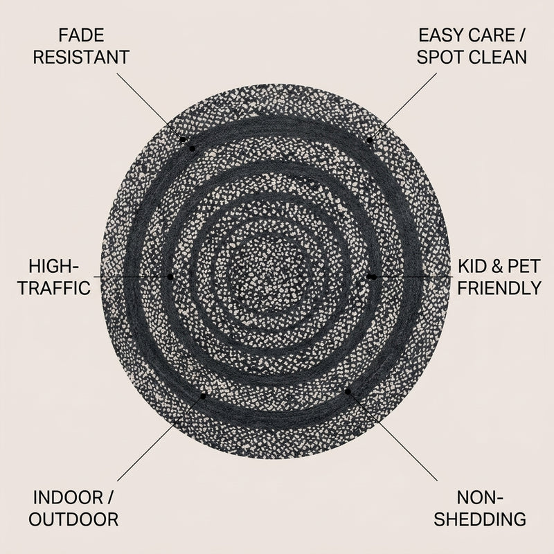 Abyss Braided Bohemian Coastal Round Jute Area Rug Black/White / Round / 6' Round – ICONS
