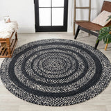 Abyss Braided Bohemian Coastal Round Jute Area Rug Black/White / Round / 6' Round – ROOM3