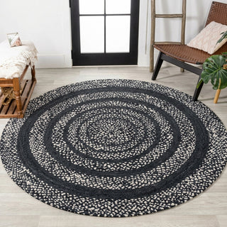 Abyss Braided Bohemian Coastal Round Jute Area Rug Black/White / Round / 6' Round – ROOM3