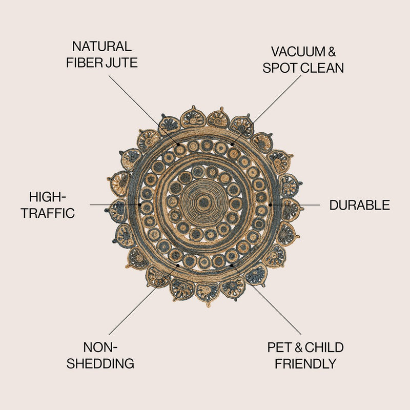Flora Medallion Contemporary Bohemian Round Jute Area Rug