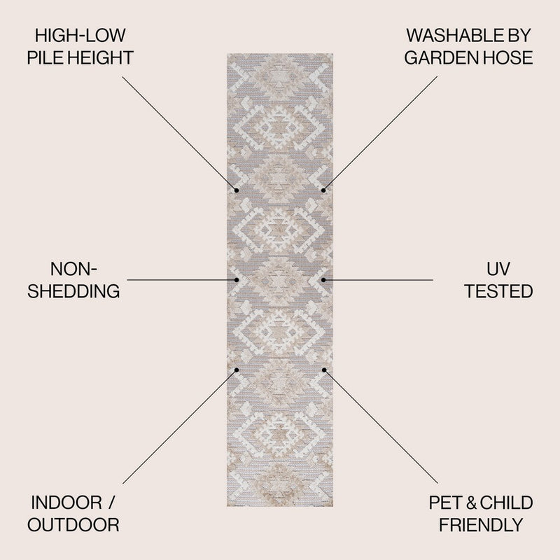 Sumak High-low Pile Neutral Diamond Kilim Area Rug