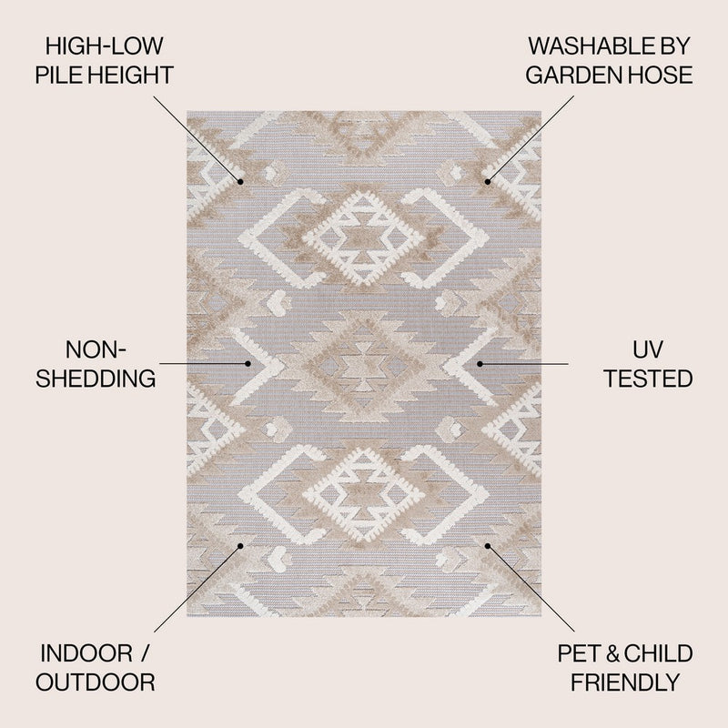 Sumak High-low Pile Neutral Diamond Kilim Area Rug