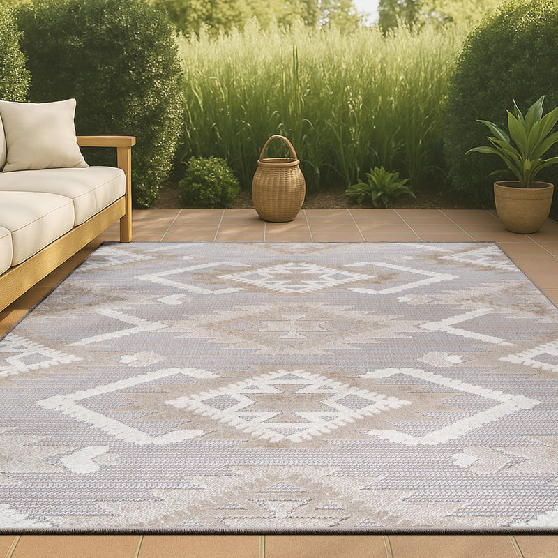 Sumak High-low Pile Neutral Diamond Kilim Area Rug