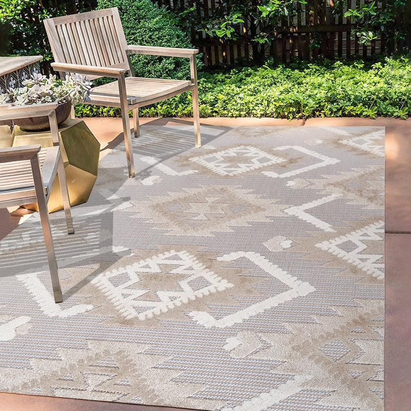 Sumak High-low Pile Neutral Diamond Kilim Area Rug
