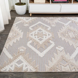 Sumak High-low Pile Neutral Diamond Kilim Area Rug