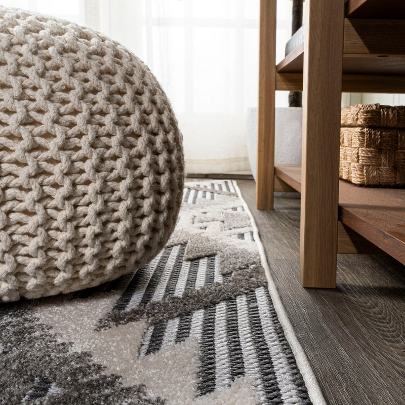 Sumak High-low Pile Neutral Diamond Kilim Area Rug