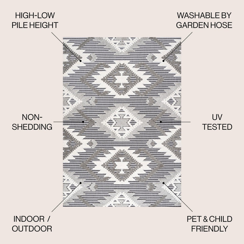 Sumak High-low Pile Neutral Diamond Kilim Area Rug