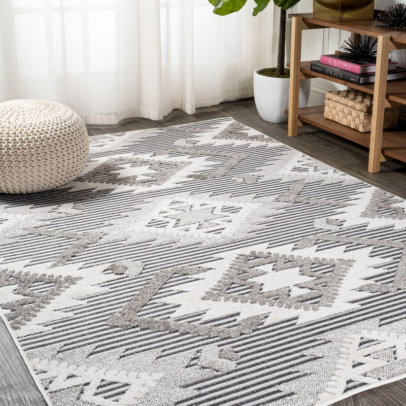 Sumak High-low Pile Neutral Diamond Kilim Area Rug