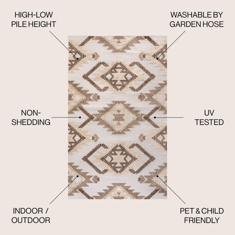 Sumak High-low Pile Neutral Diamond Kilim Area Rug