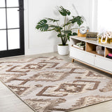 Sumak High-low Pile Neutral Diamond Kilim Area Rug
