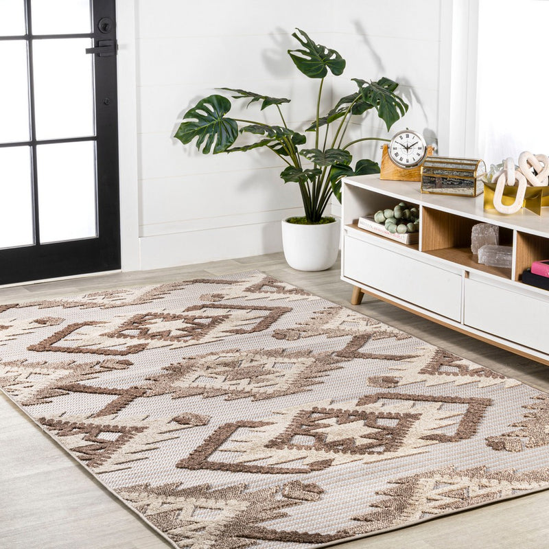 Sumak High-low Pile Neutral Diamond Kilim Area Rug