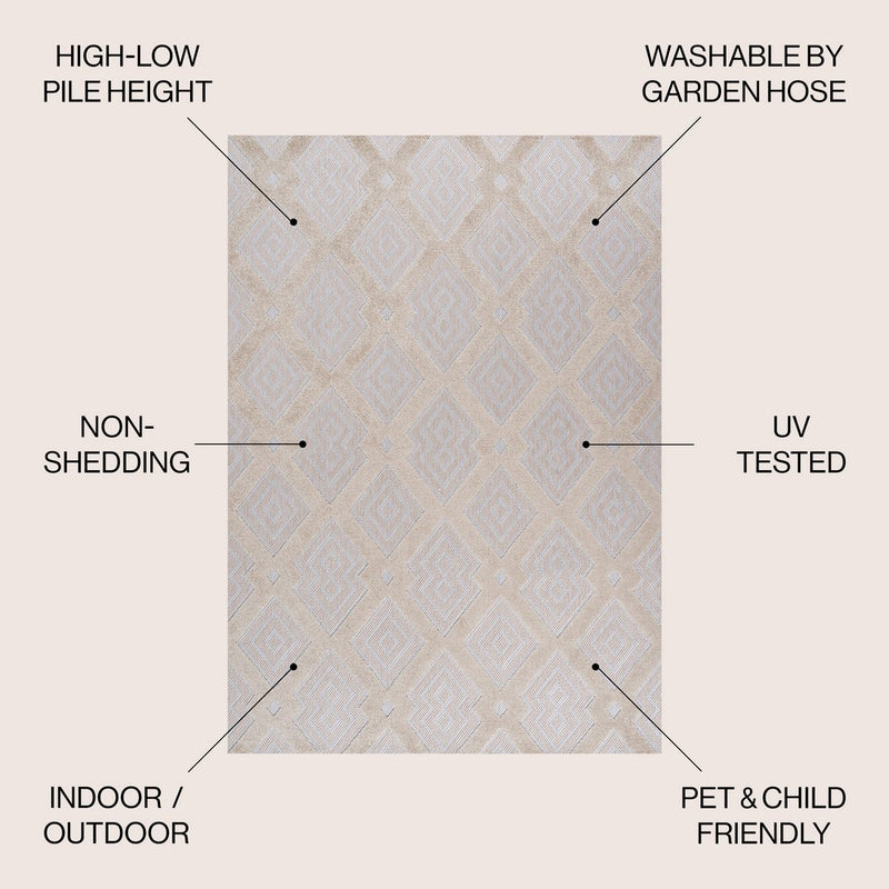 Duwun High-low Pile Ogee Trellis Tone-on-tone Indoor/outdoor Area Rug