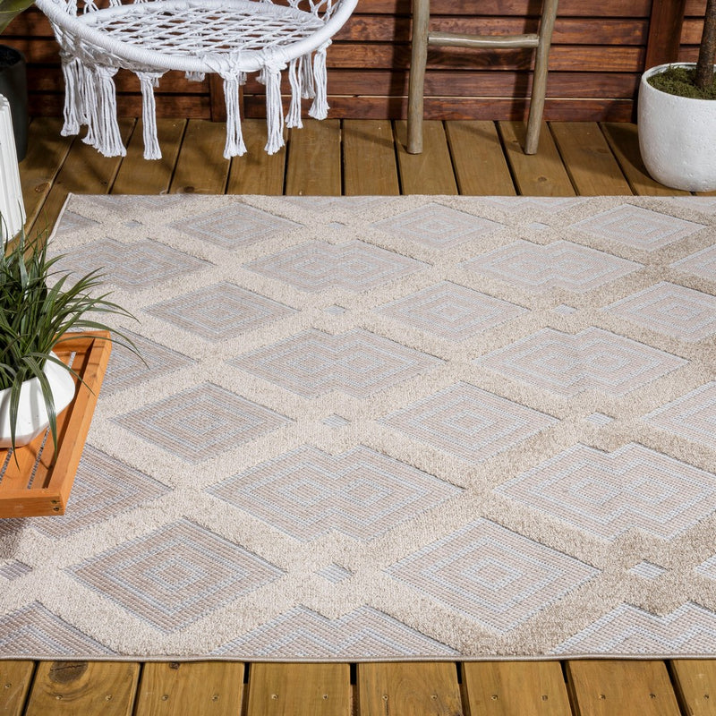Duwun High-low Pile Ogee Trellis Tone-on-tone Indoor/outdoor Area Rug