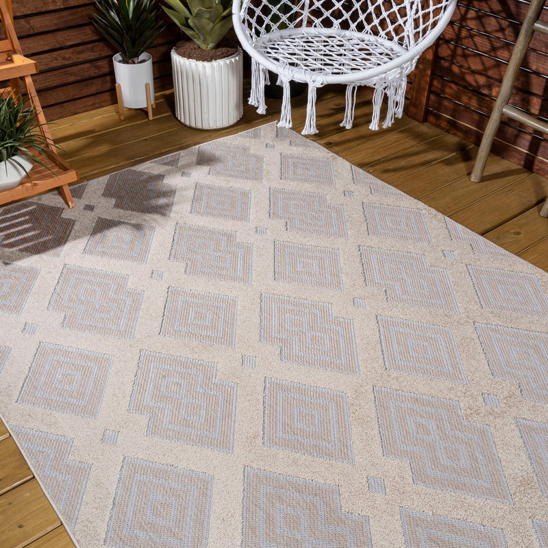 Duwun High-low Pile Ogee Trellis Tone-on-tone Indoor/outdoor Area Rug