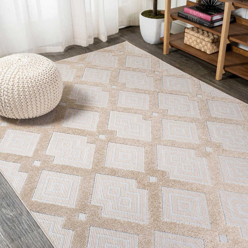 Duwun High-low Pile Ogee Trellis Tone-on-tone Indoor/outdoor Area Rug