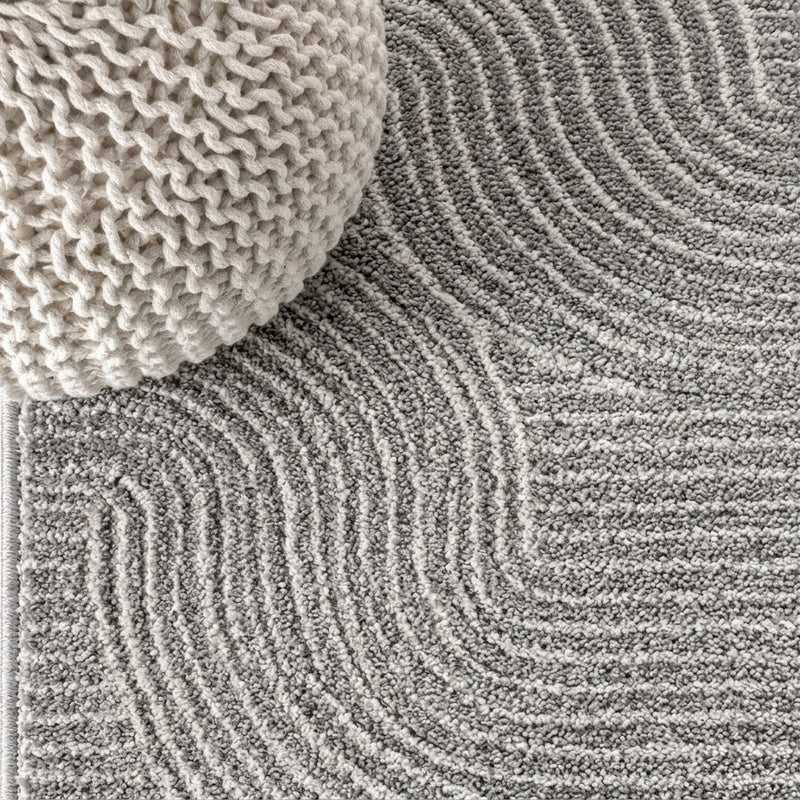 Skagen Minimalist Curve Geometric Area Rug Gray/Ivory / Runner / 2' X 8' – DETAIL