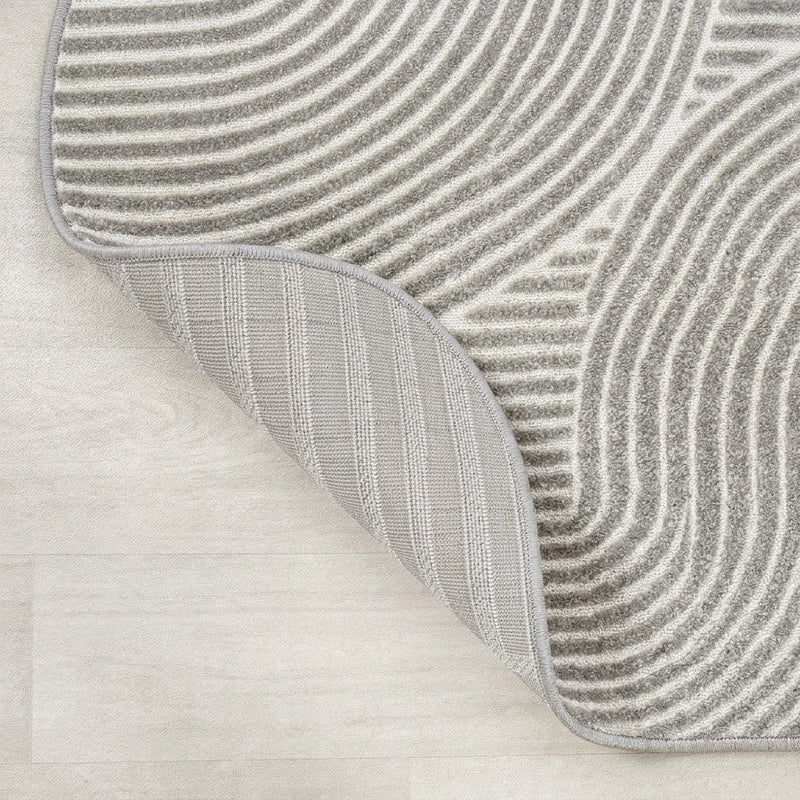 Skagen Minimalist Curve Geometric Area Rug Gray/Ivory / Round / 5'3" Round – BACK