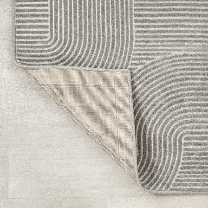 Skagen Minimalist Curve Geometric Area Rug Gray/Ivory / Square / 5'3" Square – BACK