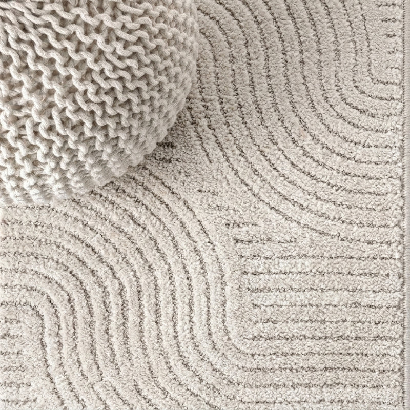 Skagen Minimalist Curve Geometric Area Rug Ivory/Cream / Runner / 2' X 8' – DETAIL