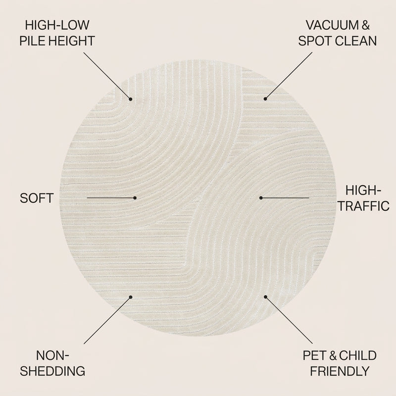Skagen Minimalist Curve Geometric Area Rug Ivory/Cream / Round / 5'3" Round – ICONS