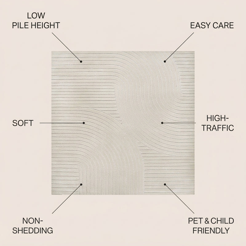 Skagen Minimalist Curve Geometric Area Rug Ivory/Cream / Square / 5'3" Square – ICONS