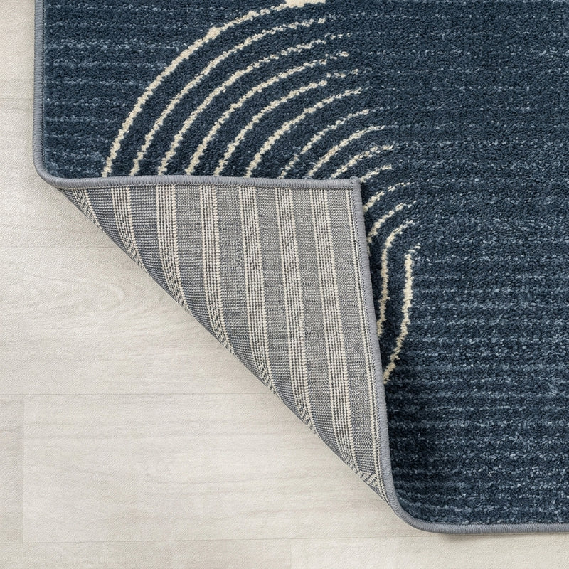 Skagen Minimalist Curve Geometric Area Rug Dark Blue/Cream / Runner / 2' X 8' – BACK