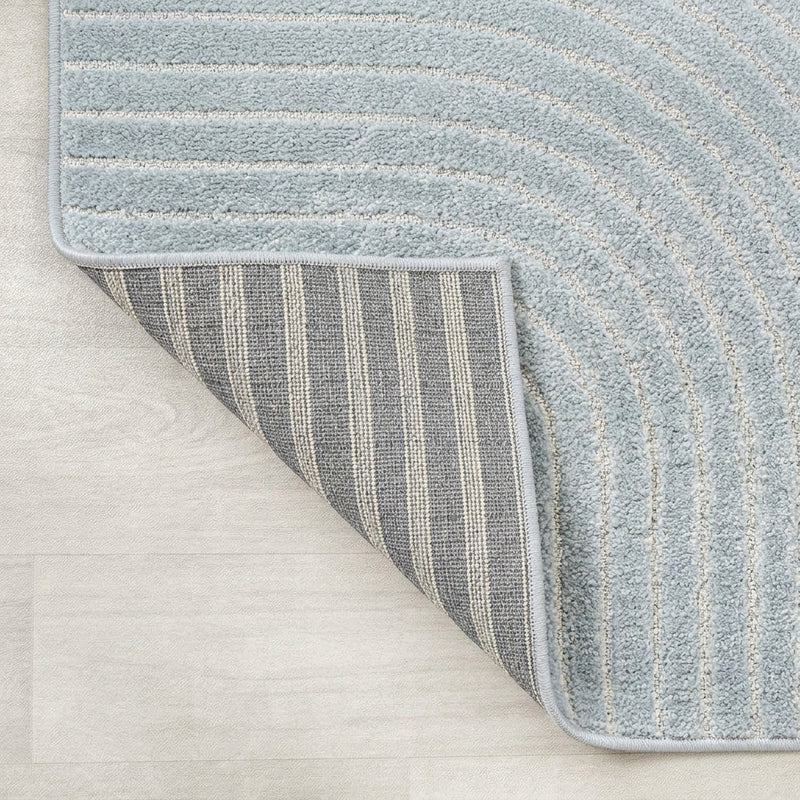 Skagen Minimalist Curve Geometric Area Rug Light Blue/Cream / Runner / 2' X 8' – BACK