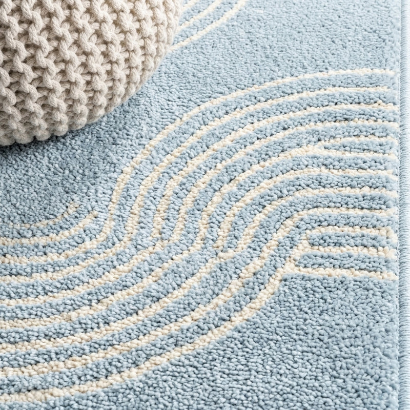 Skagen Minimalist Curve Geometric Area Rug Light Blue/Cream / Runner / 2' X 8' – DETAIL