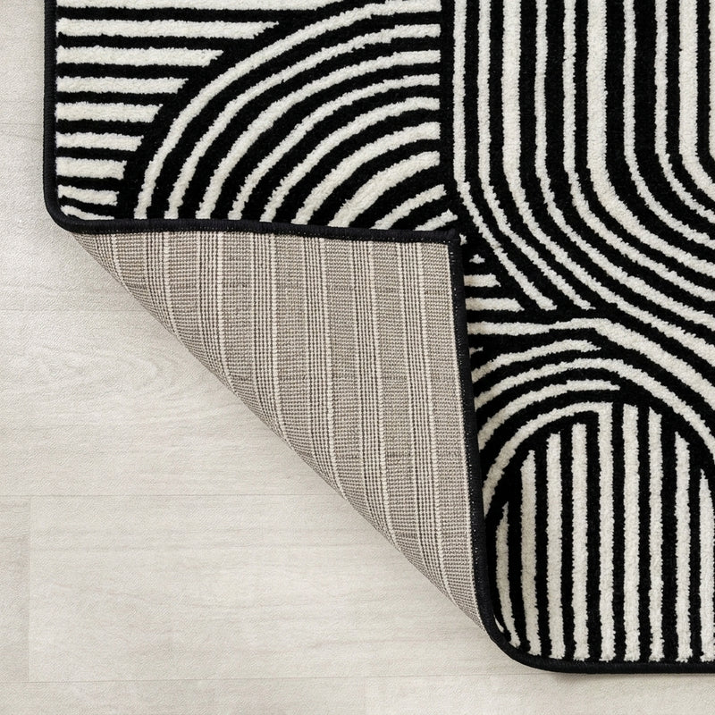 Skagen Minimalist Curve Geometric Area Rug Black/White / Runner / 2' X 8' – BACK