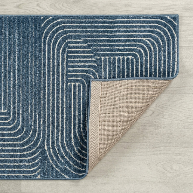 Odense Minimalist Angle Geometric Area Rug Dark Blue/Cream / Runner / 2' X 8' – BACK