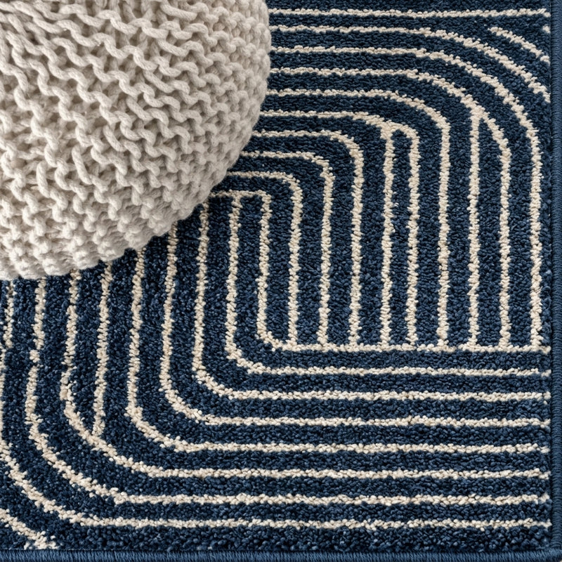 Odense Minimalist Angle Geometric Area Rug Dark Blue/Cream / Runner / 2' X 8' – DETAIL