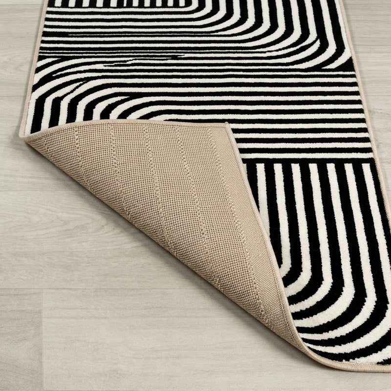 Odense Minimalist Angle Geometric Area Rug Black/White / Runner / 2' X 8' – BACK