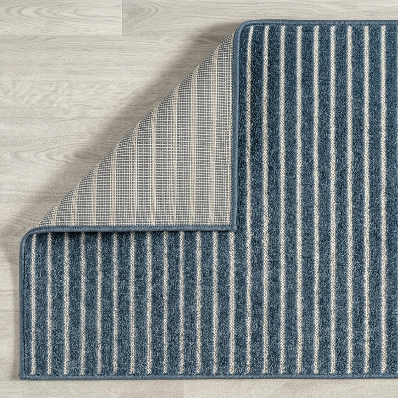 Aarhus Minimalist Scandi Striped Area Rug Navy/ivory / Runner / 2' X 8' – BACK