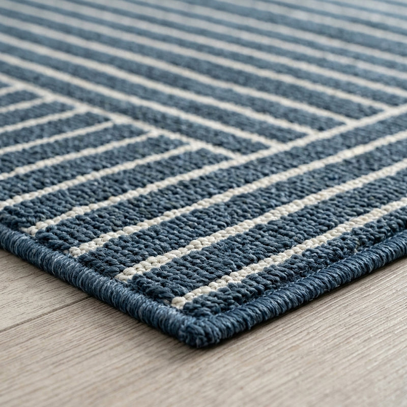 Aarhus Minimalist Scandi Striped Area Rug Navy/ivory / Rectangle / 7'10" X 10' – DETAIL
