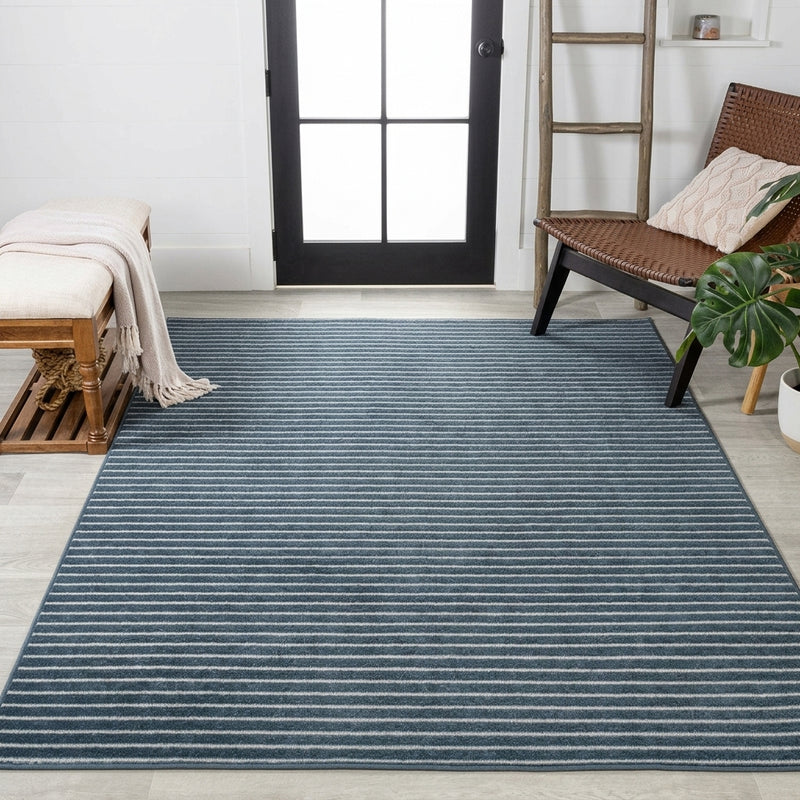 Aarhus Minimalist Scandi Striped Area Rug Navy/ivory / Rectangle / 7'10" X 10' – ROOM3