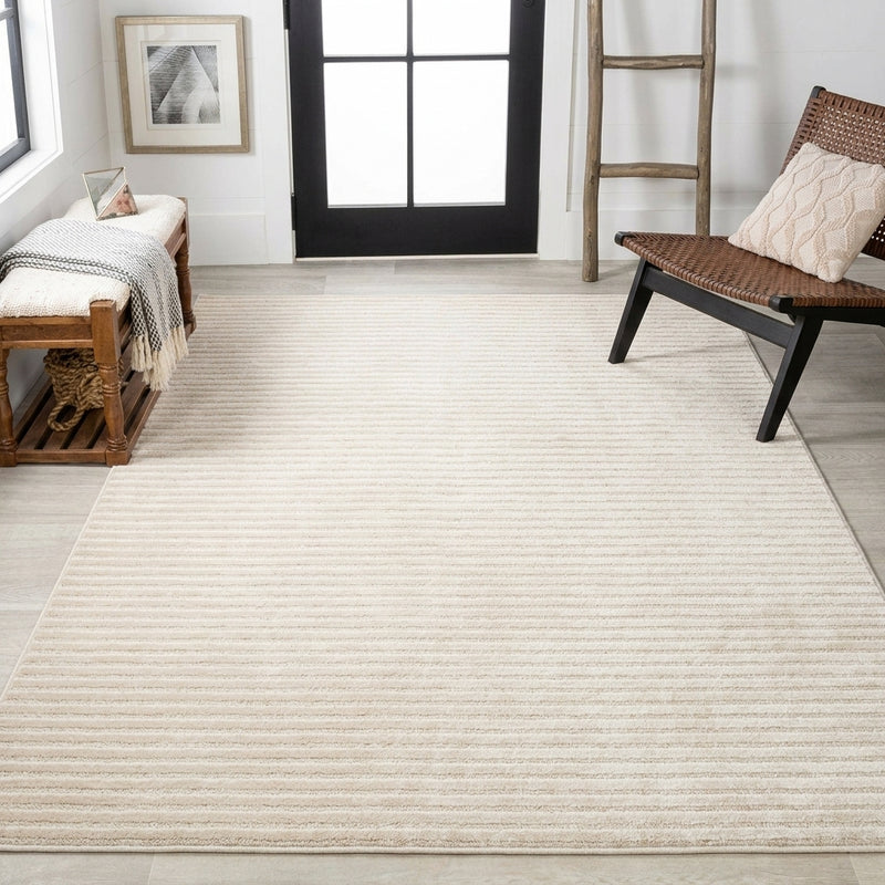 Aarhus Minimalist Scandi Striped Area Rug Ivory/Cream / Rectangle / 11'10" X 18' – ROOM3