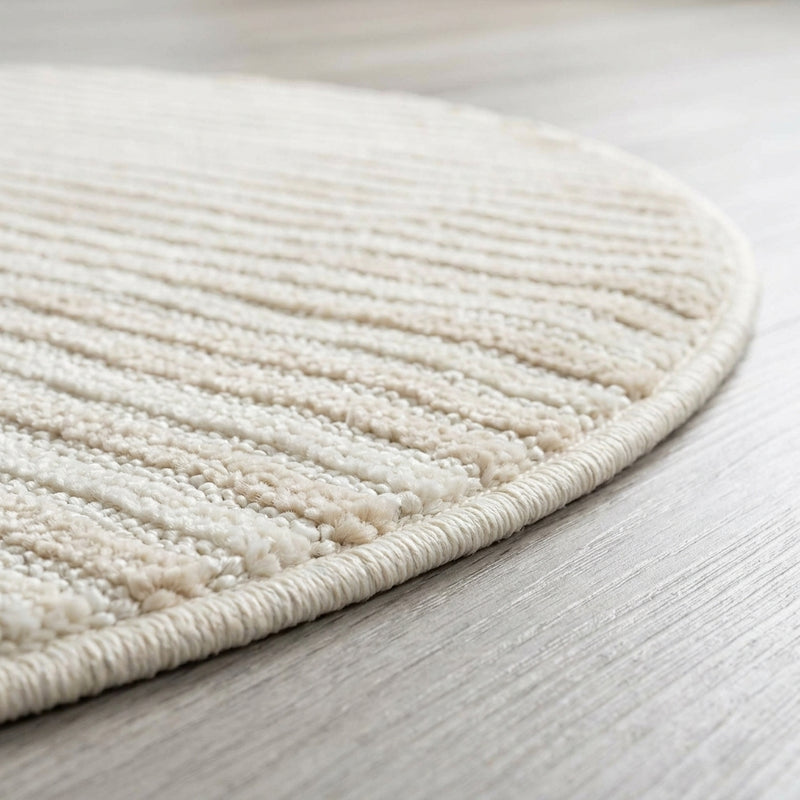 Aarhus Minimalist Scandi Striped Area Rug Ivory/Cream / Round / 9' Round – DETAIL