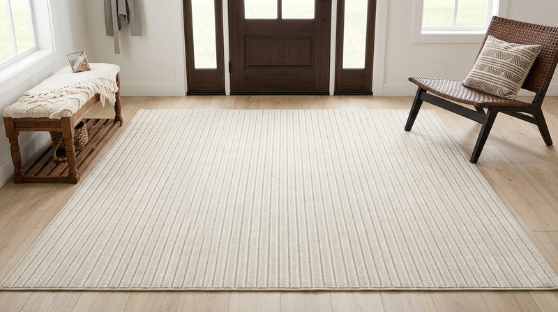 Aarhus Minimalist Scandi Striped Area Rug Ivory/Cream / Square / 9' Square – ROOM3