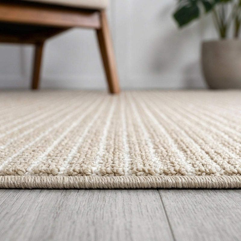Aarhus Minimalist Scandi Striped Area Rug Beige/Cream / Runner / 2' X 8' – DETAIL