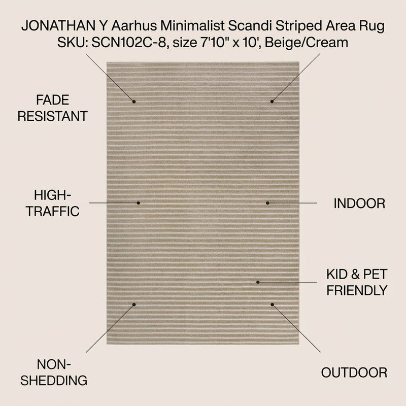 Aarhus Minimalist Scandi Striped Area Rug Beige/Cream / Rectangle / 7'10" X 10' – ICONS
