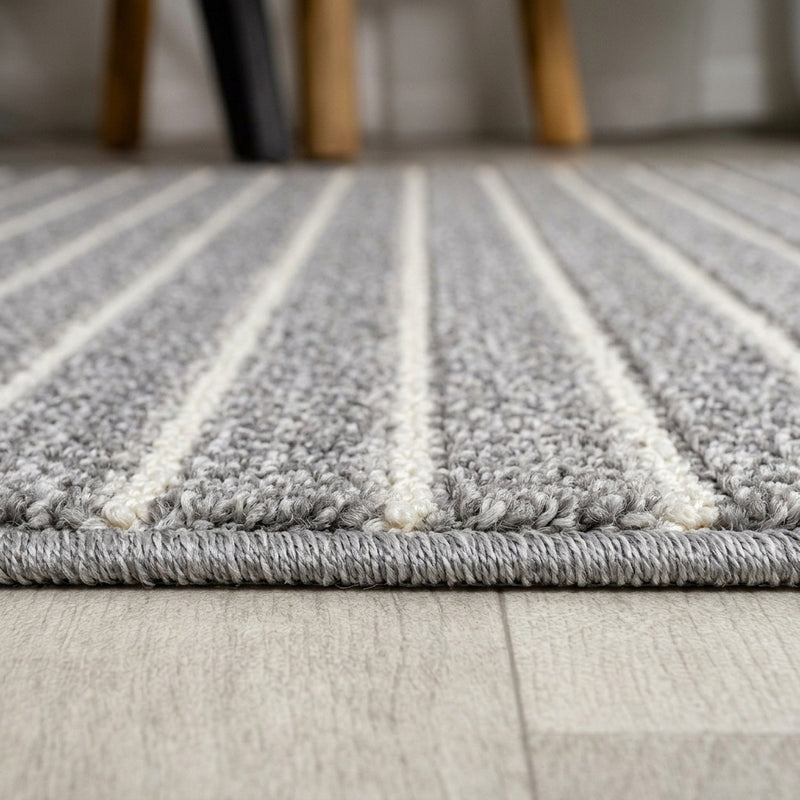 Aarhus Minimalist Scandi Striped Area Rug Gray/Ivory / Runner / 2' X 8' – DETAIL