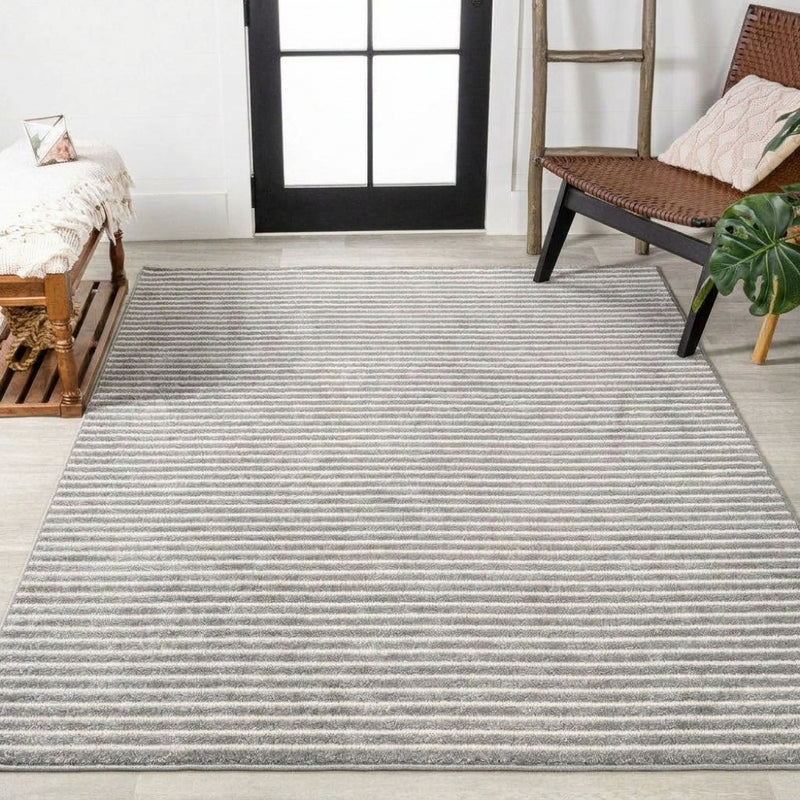 Aarhus Minimalist Scandi Striped Area Rug Gray/Ivory / Rectangle / 7'10" X 10' – ROOM3