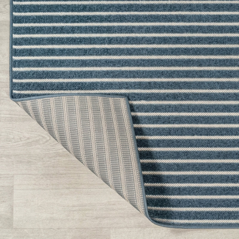 Aarhus Minimalist Scandi Striped Area Rug Blue/Ivory / Runner / 2' X 8' – BACK