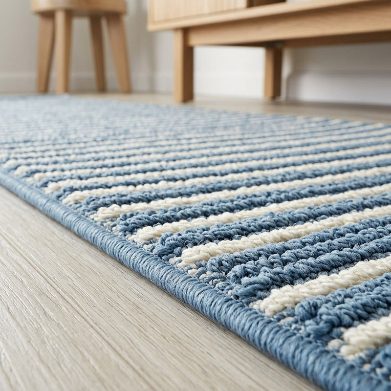 Aarhus Minimalist Scandi Striped Area Rug Blue/Ivory / Runner / 2' X 8' – DETAIL