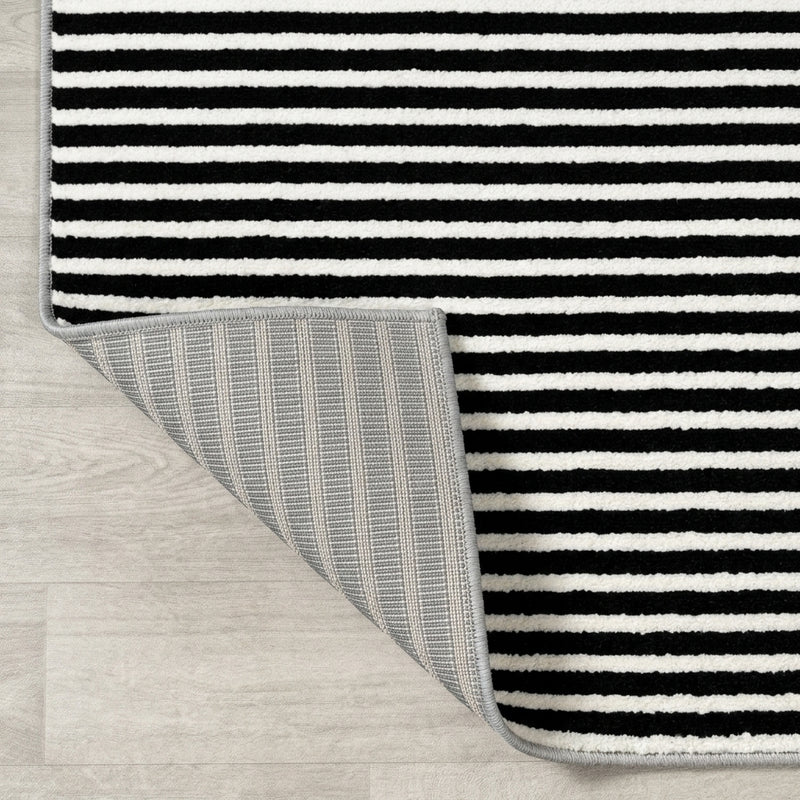 Aarhus Minimalist Scandi Striped Area Rug Black/White / Runner / 2' X 8' – BACK