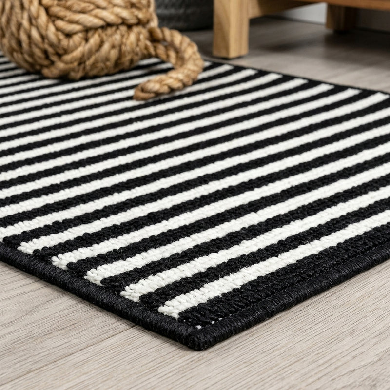 Aarhus Minimalist Scandi Striped Area Rug Black/White / Runner / 2' X 8' – DETAIL