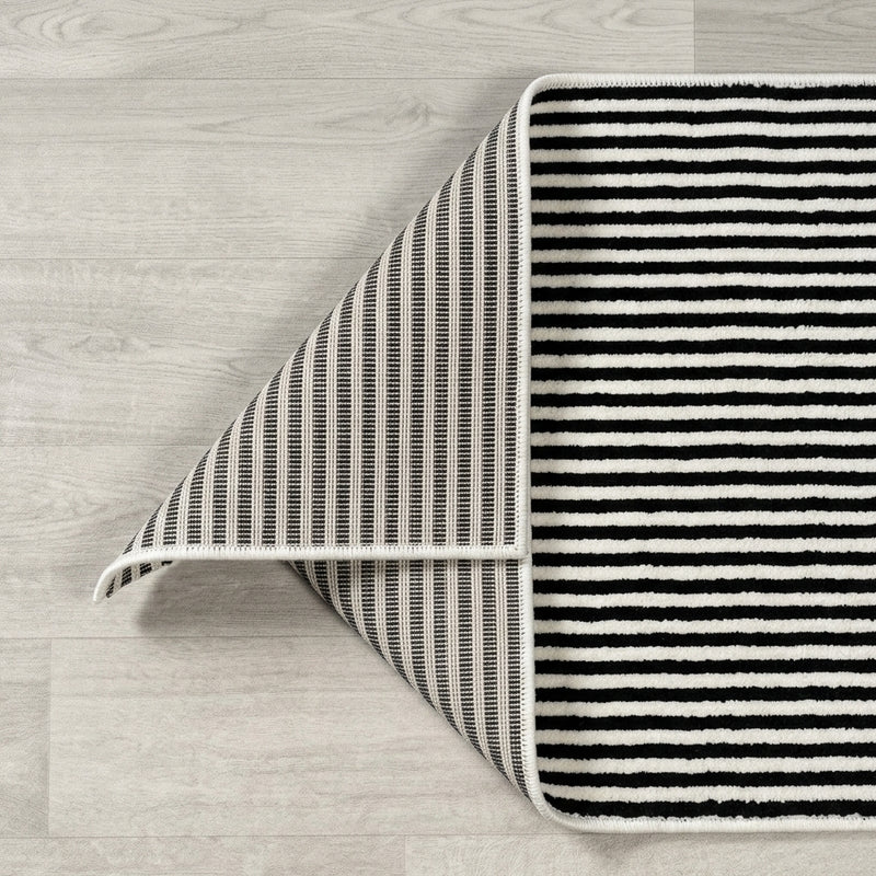 Aarhus Minimalist Scandi Striped Area Rug Black/White / Rectangle / 7'9" X 10' – BACK