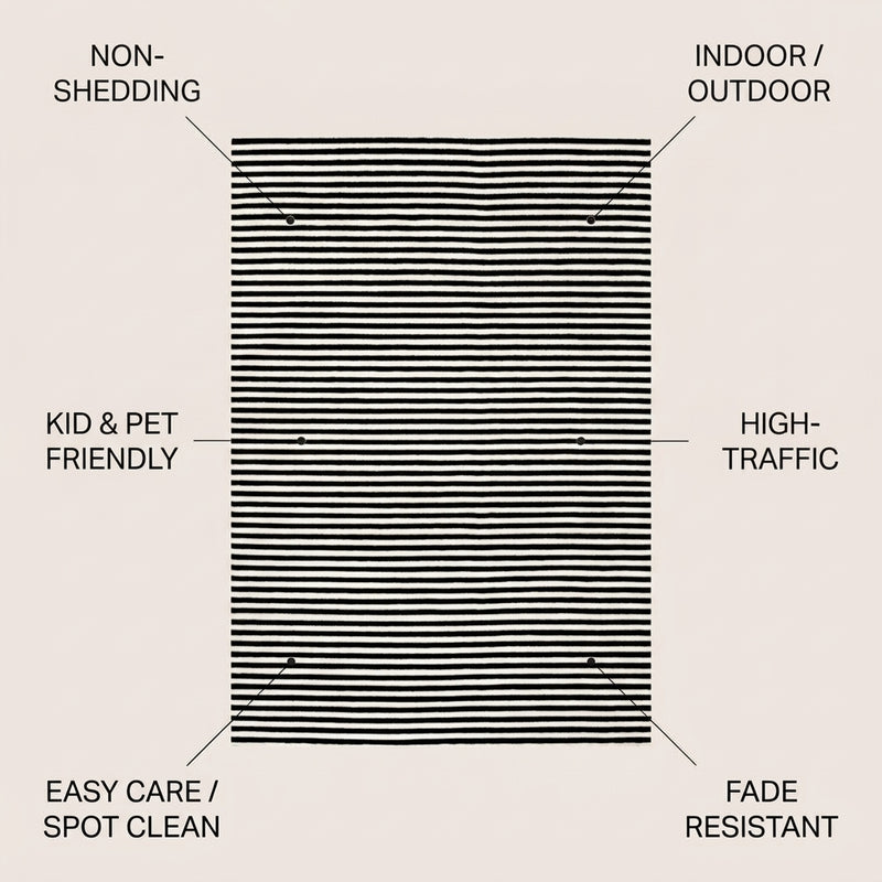 Aarhus Minimalist Scandi Striped Area Rug Black/White / Rectangle / 7'9" X 10' – ICONS
