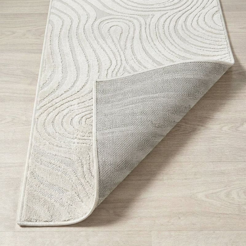 Maribo Abstract Groovy Striped Area Rug Cream/Ivory / Runner / 2' X 8' – BACK