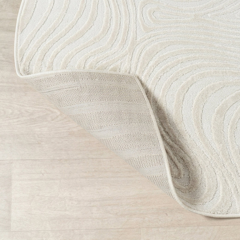 Maribo Abstract Groovy Striped Area Rug Cream/Ivory / Round / 5'3" Round – BACK
